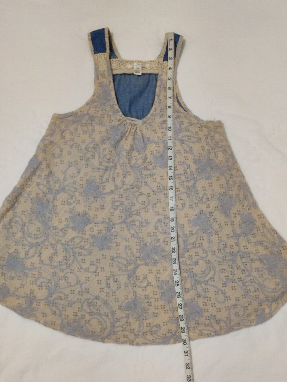 Trinity Crochet-Trim Paisley Tank - Cream & Blue - Picture 4 of 13
